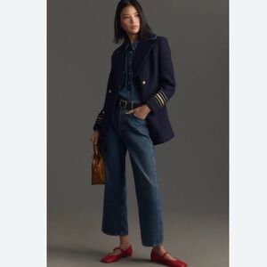 Anthropologie Maeve Military Peacoat in Navy Blue Sz L